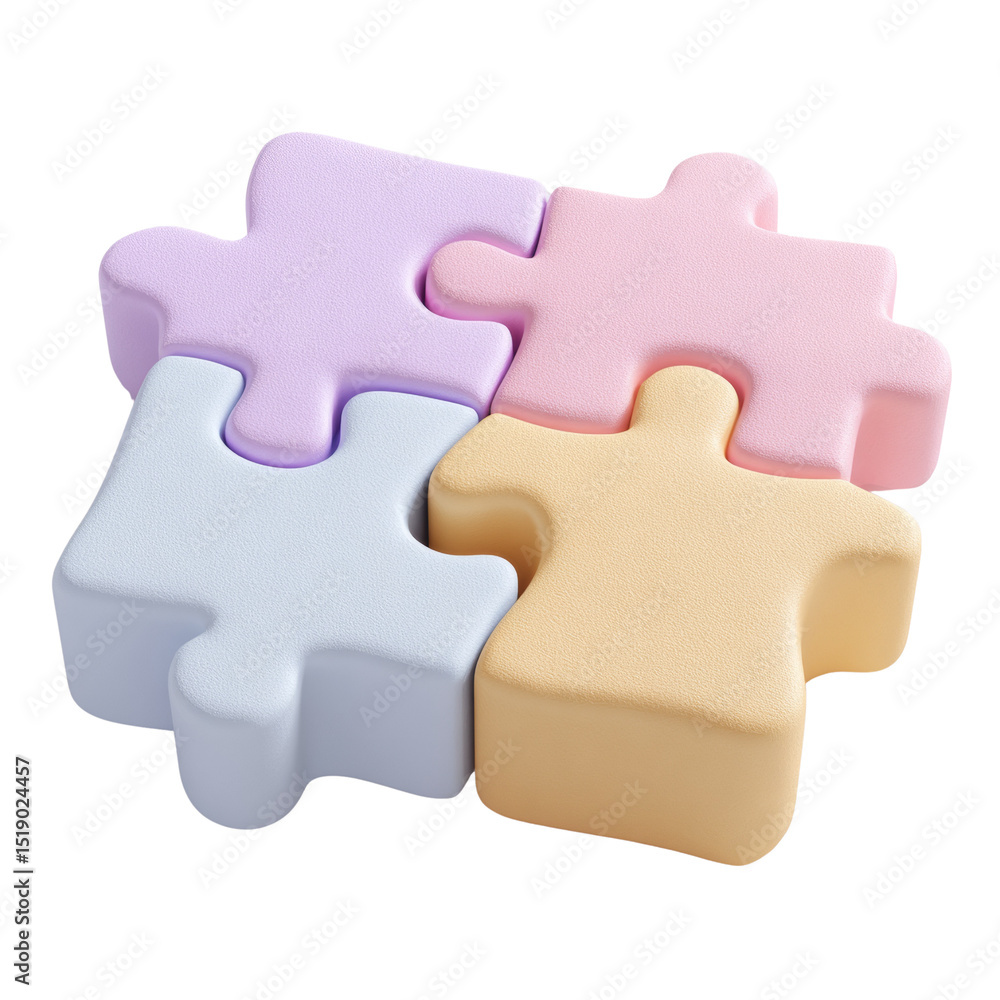 Poster Four Pastel Puzzle Pieces Interlocked Together Symbolizing Unity and Solution