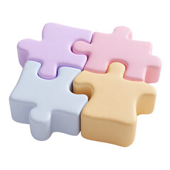 Obraz premium Four Pastel Puzzle Pieces Interlocked Together Symbolizing Unity and Solution
