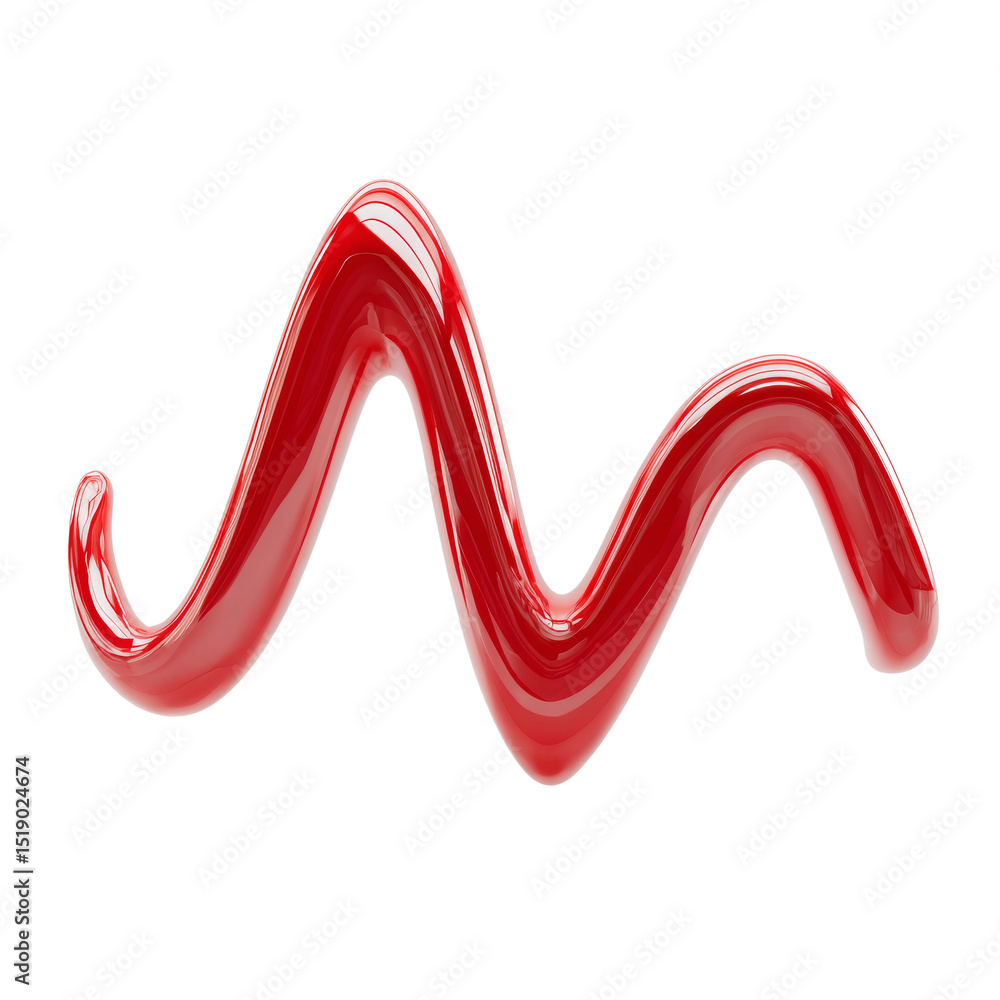 Poster abstract red glossy wavy shape flowing fluid over white surface art