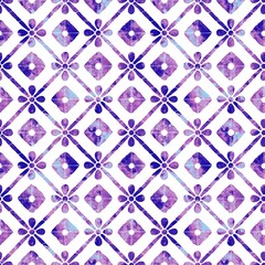 colorful seamless pattern, geometric elements in purple on white background	
