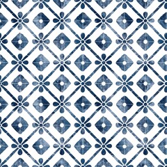 colorful seamless pattern, geometric elements in blue on white background