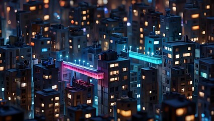 Fototapeta premium Cityscape at night with colorful neon lights.