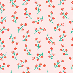 Abstract floral branch seamless pattern vector background. Ditsy Red Spring flowers illustration suitable for fabric, prints, wallpaper etc. 