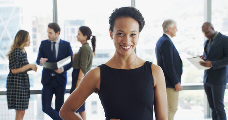 Office, businesswoman and portrait with lawyer for law firm professional career and confidence....