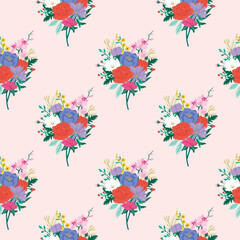 Colorful hand-drawn flower bouquet seamless pattern background for fabric, textiles, home decor, wallpaper. 