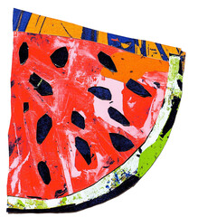 Vibrant summer collage art featuring watermelon slice for creative designs