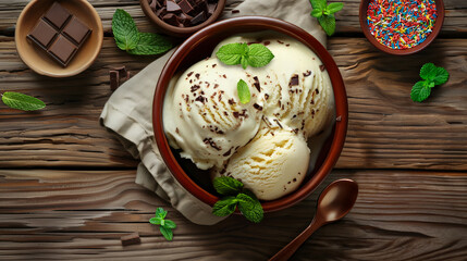 Indulge in a Delectable Gelato Scene A Perfect Overhead View of a Rustic Delight