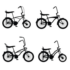 Obraz premium Vintage Lowrider Bicycles Vector. Low Rider Bicycle Illustration Set, Black and White Silhouettes. Collection of Different Lowrider Bicycles, Perfect for Logos, Designs, and More.