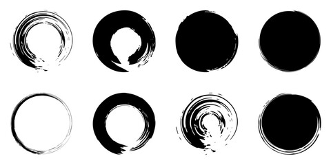 筆丸　黒　和風　手書き　ベクター　セット　丸　円