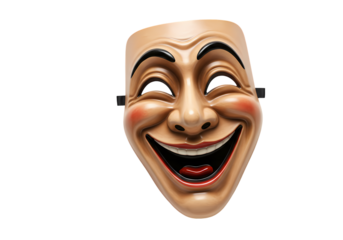 A CloseUp of a Comedic Theatre Mask isolated on transparent baackground
