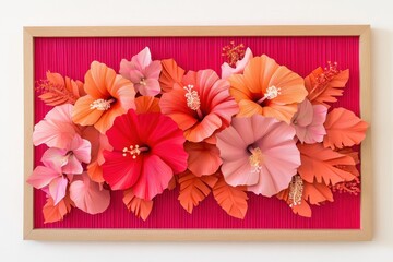 A vibrant arrangement of paper hibiscus flowers.