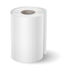 Highresolution illustration of a single toilet paper roll. It shows clean white texture. Suitable for ads, packaging, or hygienerelated graphics.