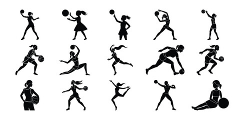 Vector images of female basketball silhouettes.