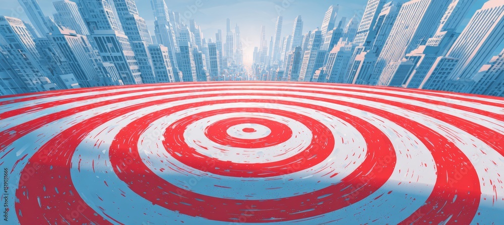 Aufkleber large dart target on city center. business focus aim for success achievement. generative ai technolo