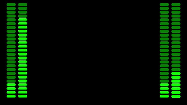 Minimalistic vertical bar audio meter in green shades, depicting precise sound levels and used in DJ setups or music visual themes