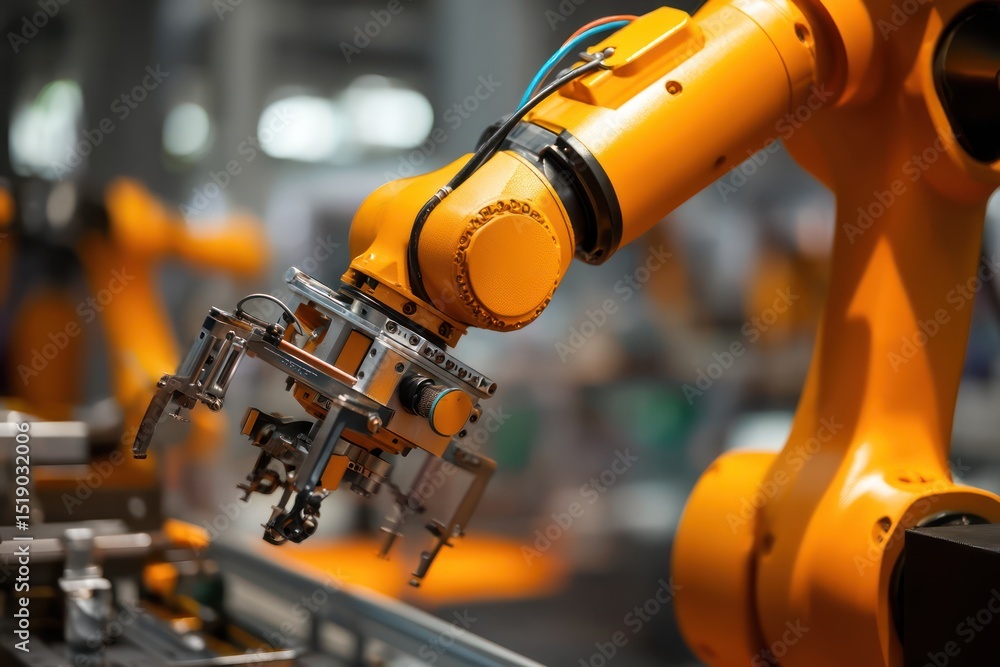 Aufkleber close-up of a highly accurate industrial robot arm with precision mechanics performing tasks.