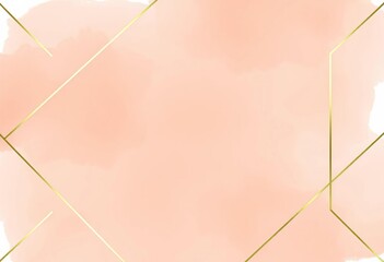 Peach watercolor wash background with gold geometric lines; elegant wedding invitation design,  save the date,  watercolor