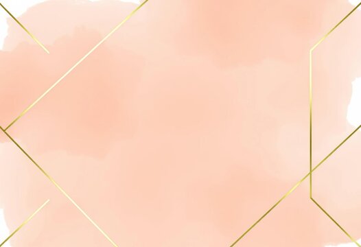 Peach watercolor wash background with gold geometric lines; elegant wedding invitation design,  save the date,  watercolor
