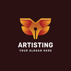 Pen logo, creative wings logo vector icon illustration