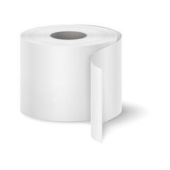 Realistic illustration of a toilet paper roll with a soft shadow on white background. The white paper displays subtle texture, ideal for hygiene and bathroom products.