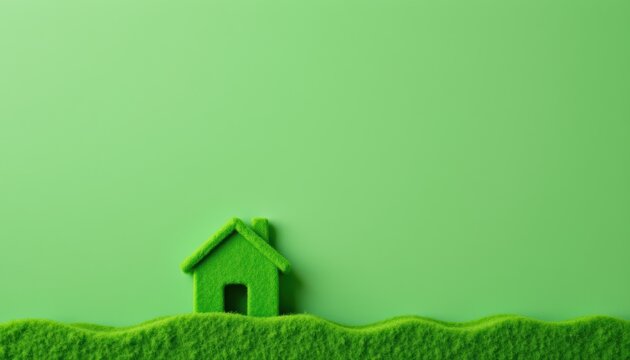 title: eco friendly living and sustainable real estate investment subject at the bottom with copy space at the top: minimalist style: create a minimalist artwork that features a gr