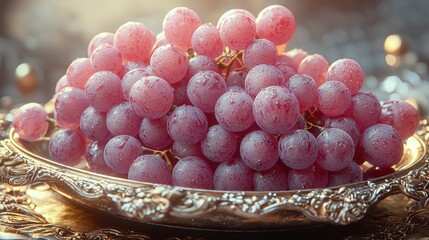 Fresh pink grapes in a decorative tray