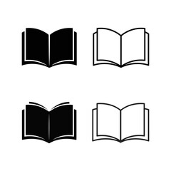 Set of Four Open Book Icons in Solid Outline and Negative Space Styles