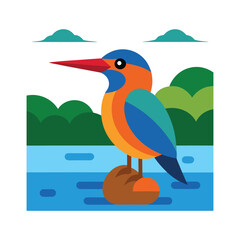 kingfisher near water vector