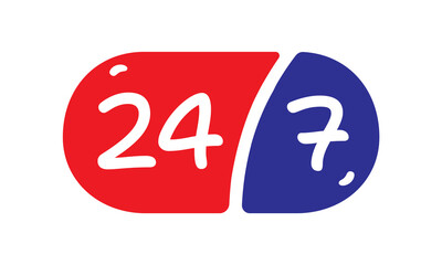 Red-dark blue 24-7 logo. 24-7 concept on white background
