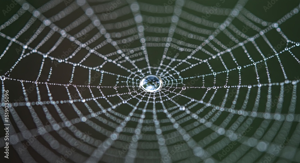 Poster A spider web with a drop of water in the center