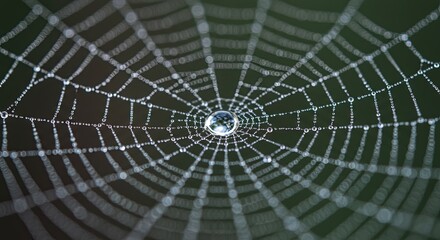 Obraz premium A spider web with a drop of water in the center