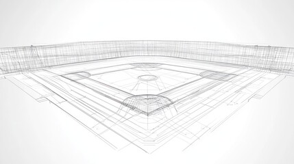 Baseball field blueprint.  Technical drawing of a diamond