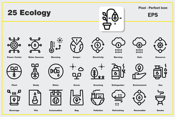 Ecology icon set. Editable Stroke Icon Collection. ecology, nature, earth, green, recycle, energy, eco, planet. Outline icons, icon, icon pack, vector collection.