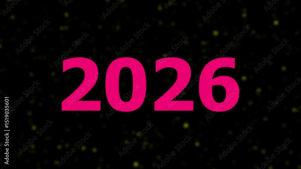 Poster abstract glowing text 2026 of new year isolated on black background animation. 2026 new year animate