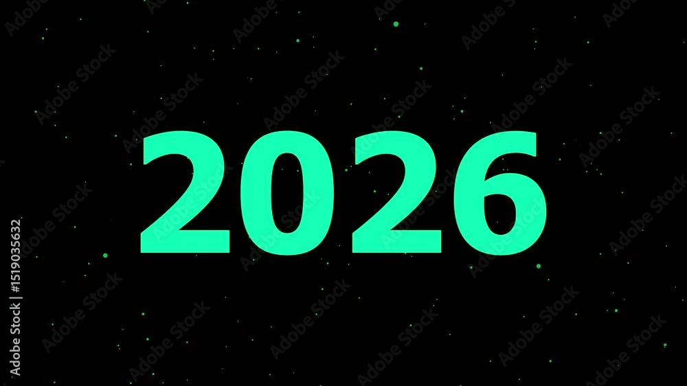 Poster abstract glowing text 2026 of new year isolated on black background animation. 2026 new year animate