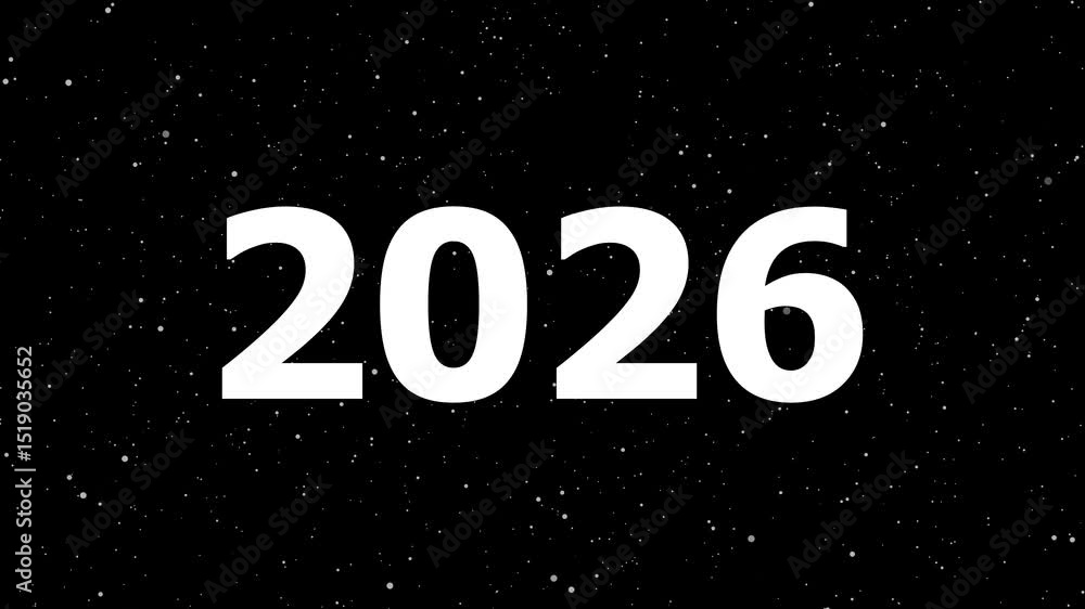 Poster abstract glowing text 2026 of new year isolated on black background animation. 2026 new year animate