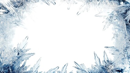 Frozen frame of intricate ice crystals against a white background