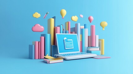 Pastel-colored digital learning scene