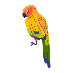 Parrot bird icon. Cute yellow parrot pet. Exotic tropical animal. Vector illustration isolated on white background. Hand drawn illustration for summer design .