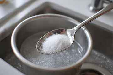Introduction to home sink Cleaning Using a spoon with Salt sink cleaning tutorial