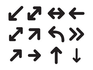 A clean and modern graphic design featuring various directional arrows in black vector art on white