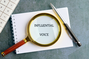 A conceptual phrase on the topic of business INFLUENCER VOICE. Learning concept
