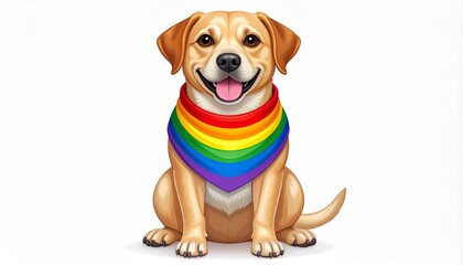 Happy Dog Wearing a Rainbow Pride Bandana Sitting Down A cheerful canine celebrating diversity