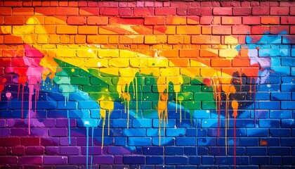 Vibrant Rainbow Graffiti on Brick Wall Colorful Street Art Background