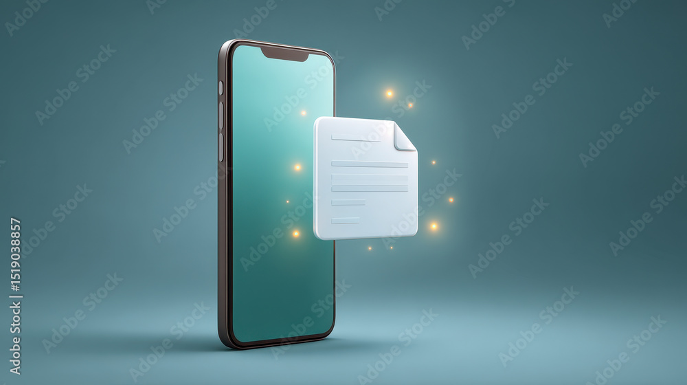 Aufkleber smartphone with glowing file icon floating beside it, symbolizing large file transfer or data sharin