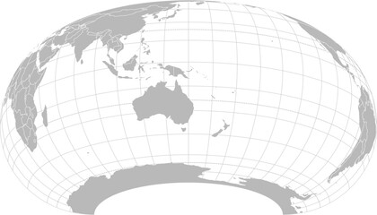 World vector map with country boundaries and graticules (Oceania centered view, 20 degrees south offset, Armadillo projection, PPT-compatible & fully editable)