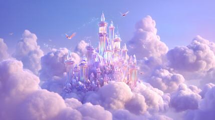 3d Cartoon illustration of a sparkling crystal castle