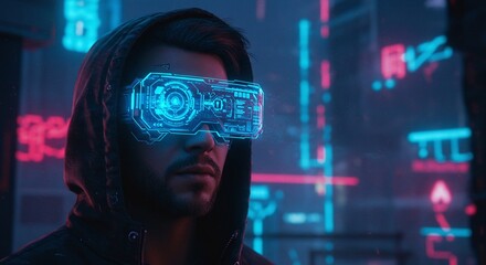 Man Wearing Futuristic Augmented Reality Glasses