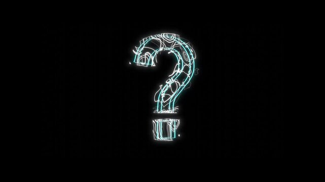 A futuristic glowing question mark with a sci-fi neon light effect. Full HD. 4K