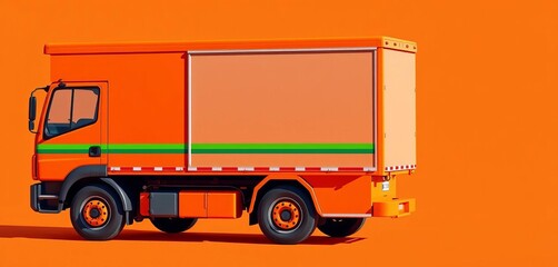Side view of an orange delivery truck, flat design  Cargo vehicle for transport services,   automobile,  express delivery